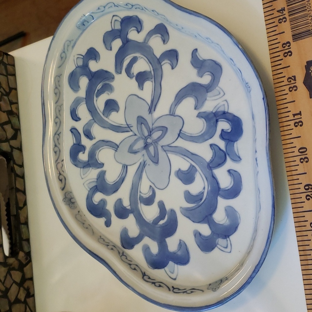 Blue & white hand painted ceramic tray